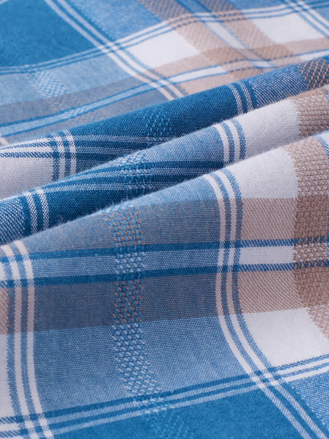 Premium Powder Blue Plaid Checks Denim Textured Shirt - Image 3