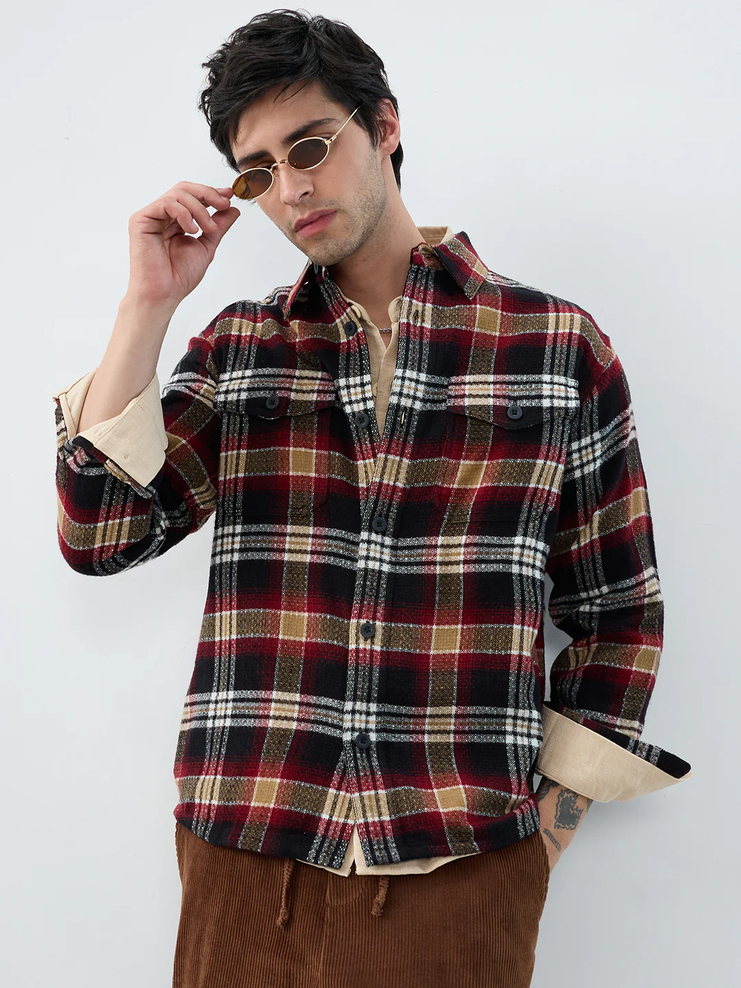 Premium Red Oak Plaid Checks Twin Pocket Flannel Shirt - Image 2