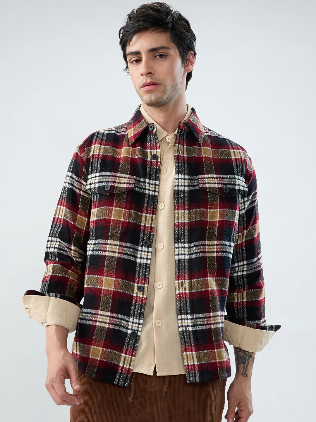 Premium Red Oak Plaid Checks Twin Pocket Flannel Shirt - Image 3