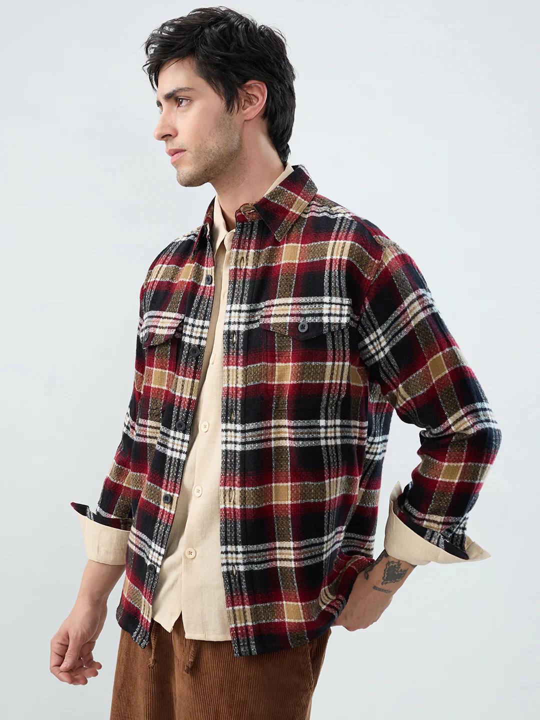 Premium Red Oak Plaid Checks Twin Pocket Flannel Shirt - Image 4
