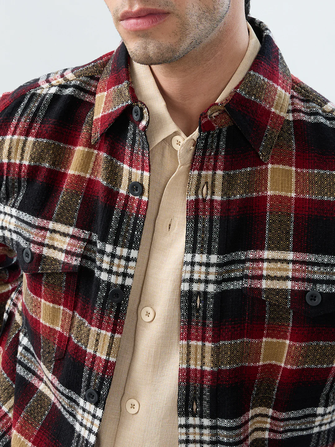 Premium Red Oak Plaid Checks Twin Pocket Flannel Shirt - Image 7