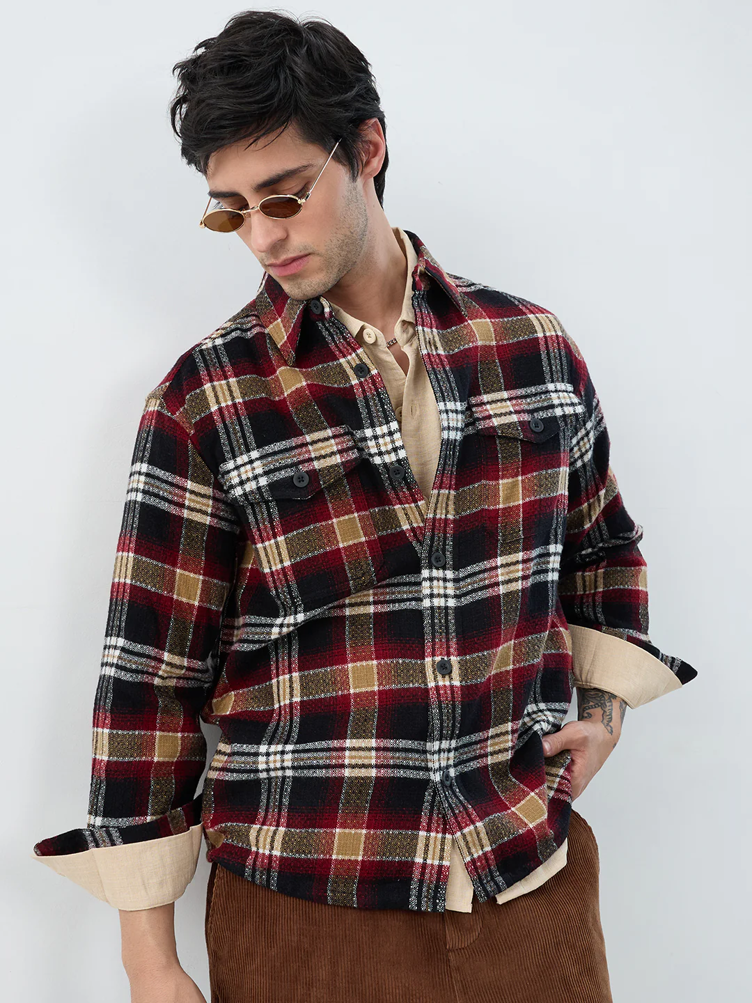 Premium Red Oak Plaid Checks Twin Pocket Flannel Shirt - Image 8