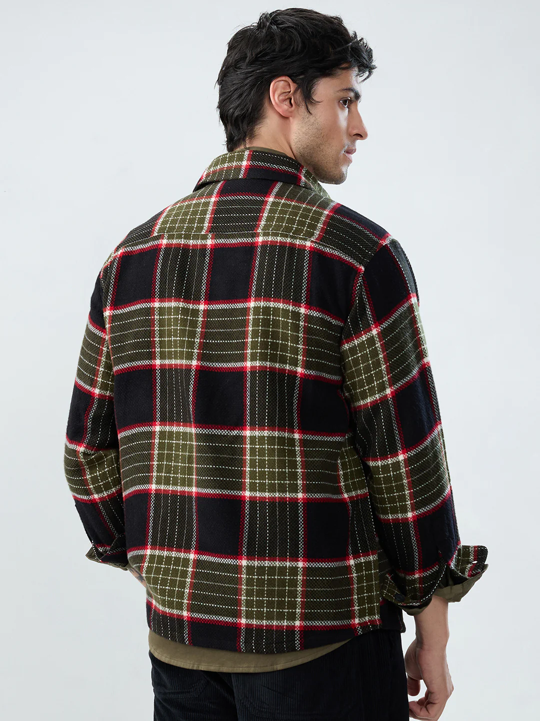 Premium Red & Olive Checks Double Pocket Flannel Shirt - Image 8