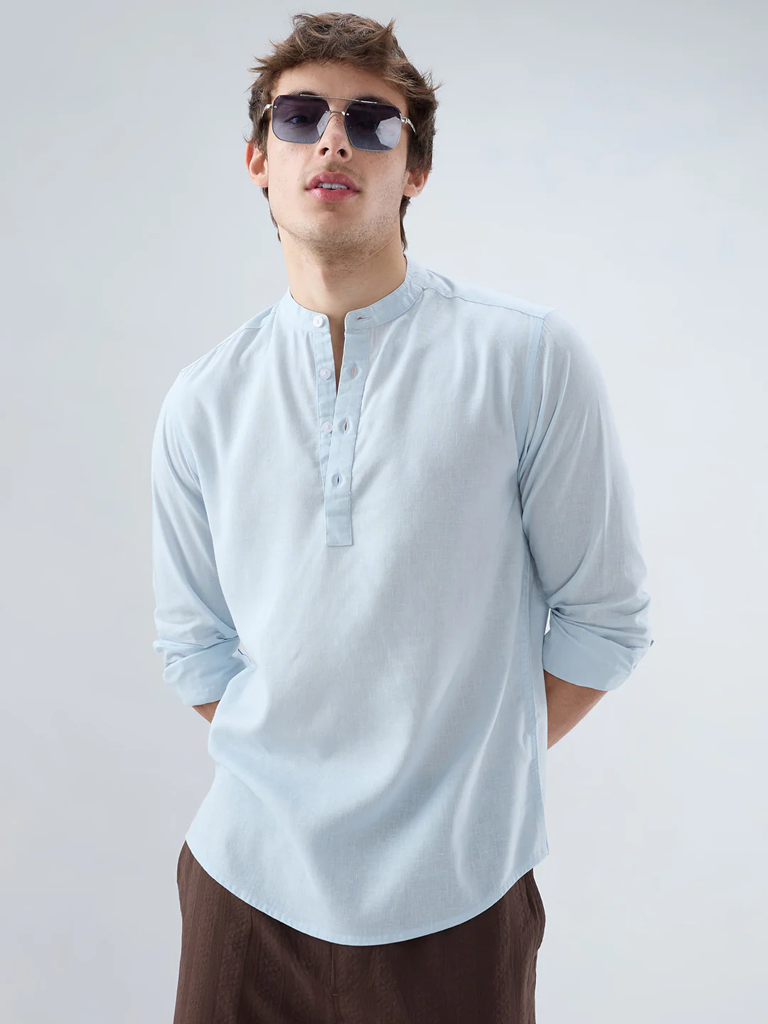 Premium Sky Blue Linen Blend Kurta - Image 2
