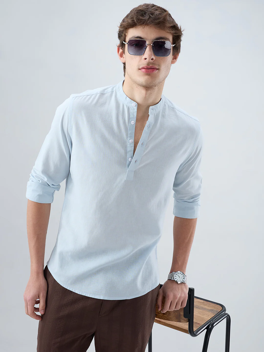 Premium Sky Blue Linen Blend Kurta - Image 4