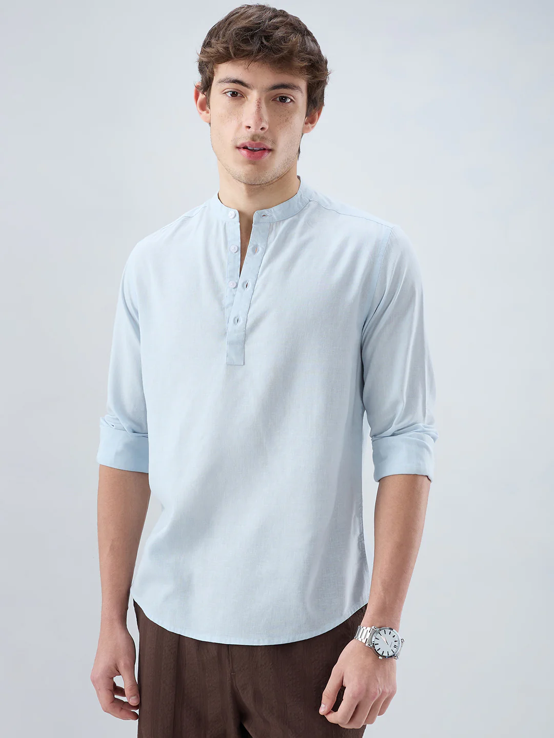 Premium Sky Blue Linen Blend Kurta - Image 5