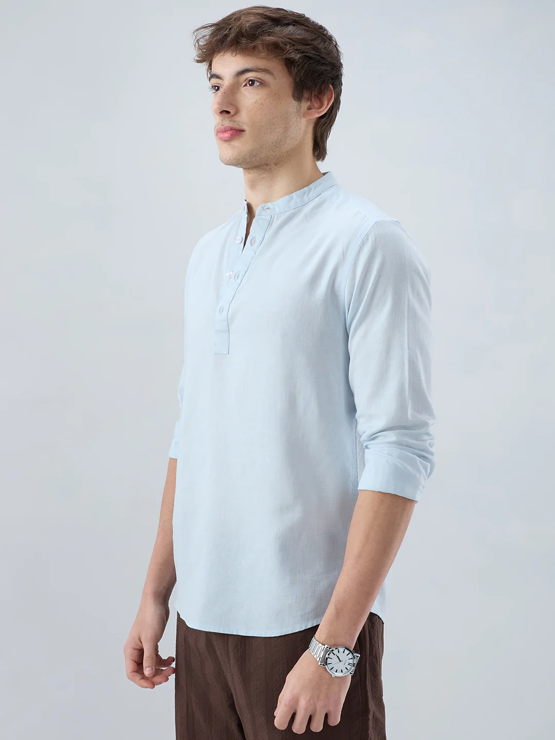Premium Sky Blue Linen Blend Kurta - Image 6