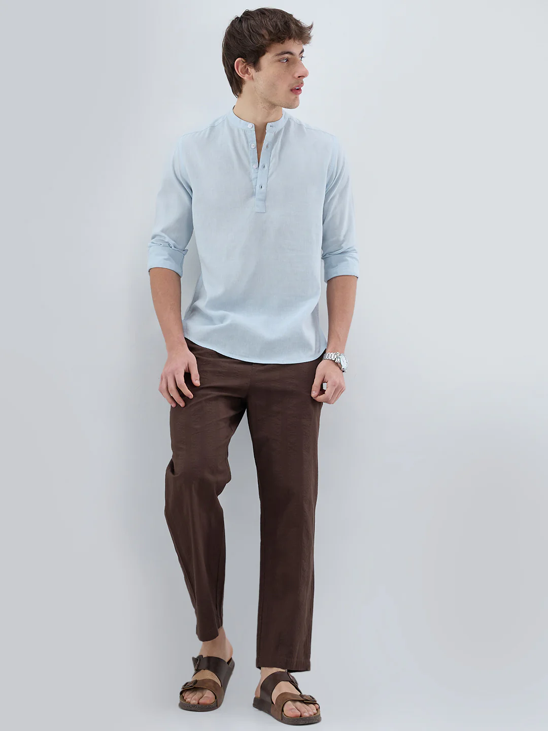 Premium Sky Blue Linen Blend Kurta - Image 8