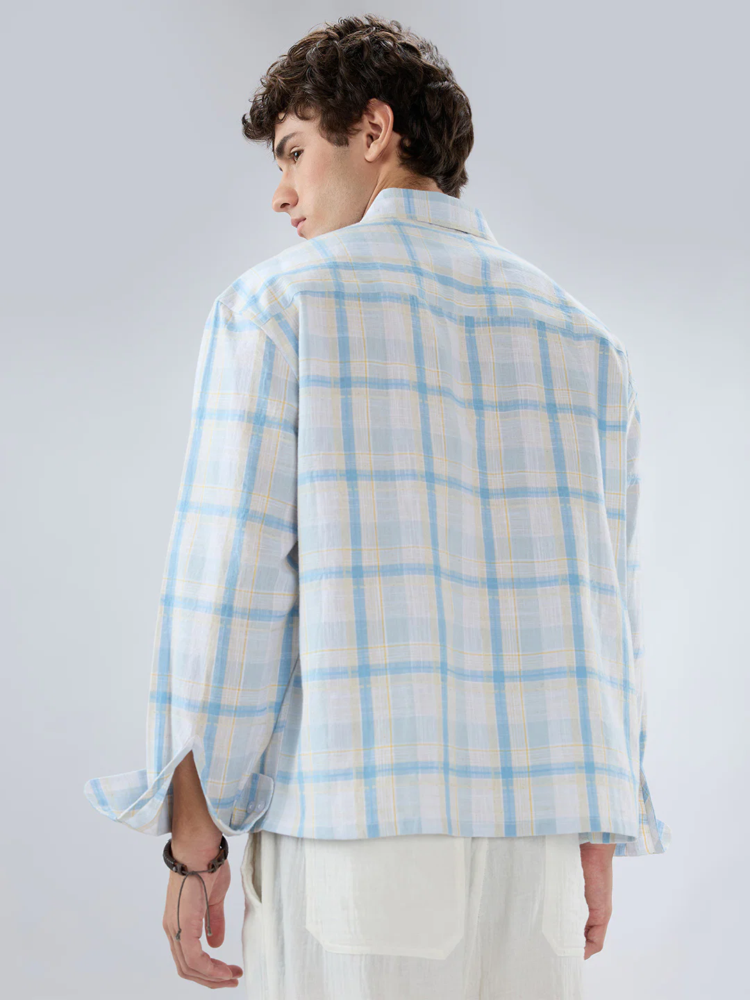 Premium Summer Sky Fine Weave Linen Blend Boxy Fit Crop Shirt - Image 7