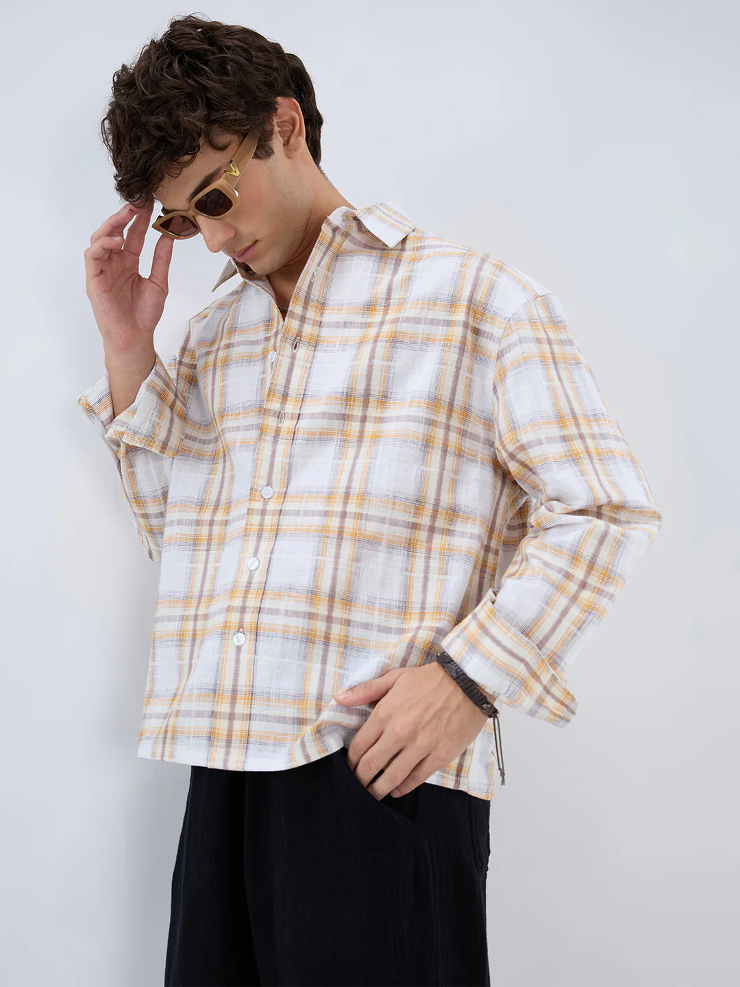 Premium Suncrest Plaid Textured Checks Boxy Fit Crop Shirt - Image 2