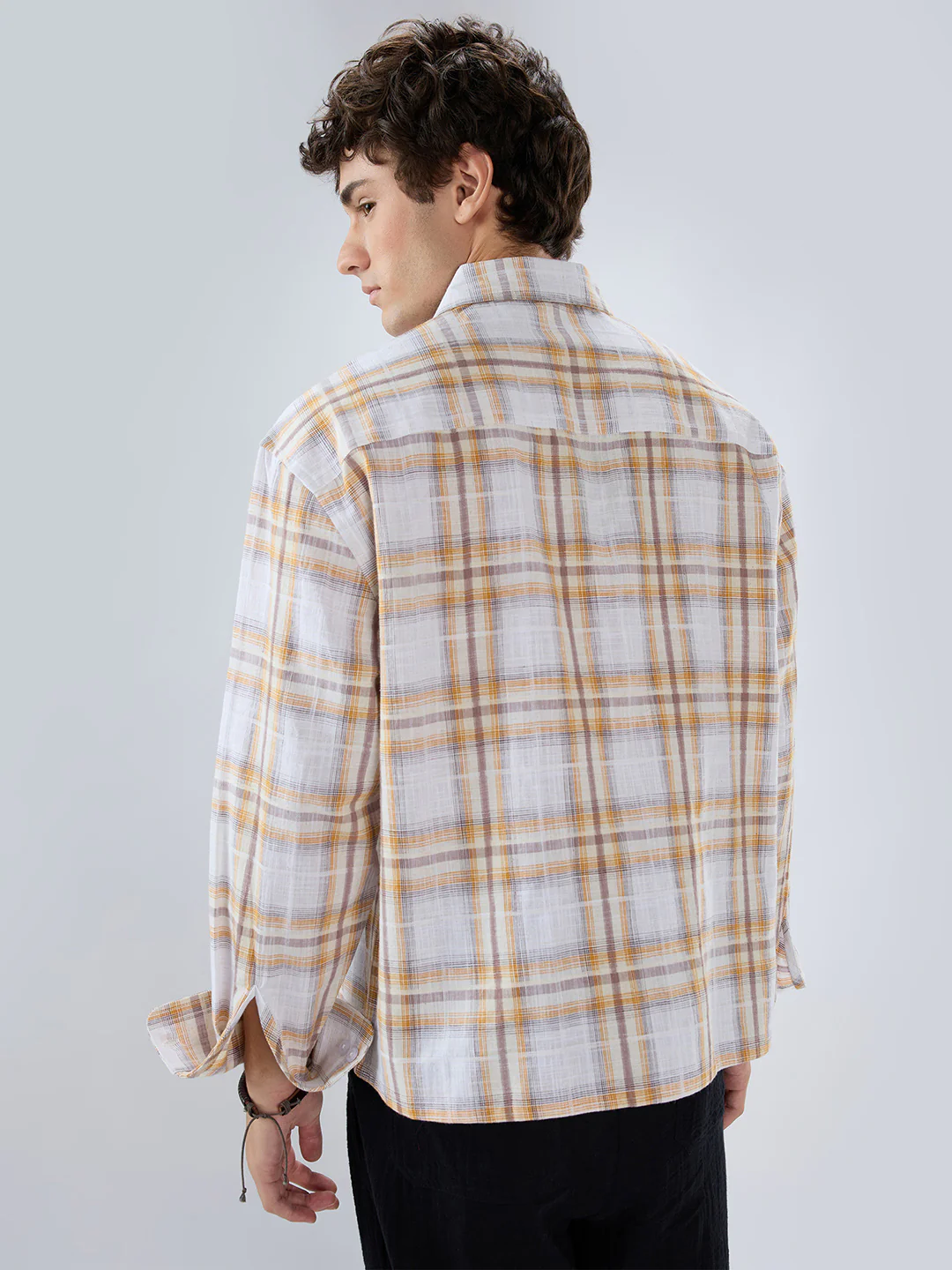 Premium Suncrest Plaid Textured Checks Boxy Fit Crop Shirt - Image 6