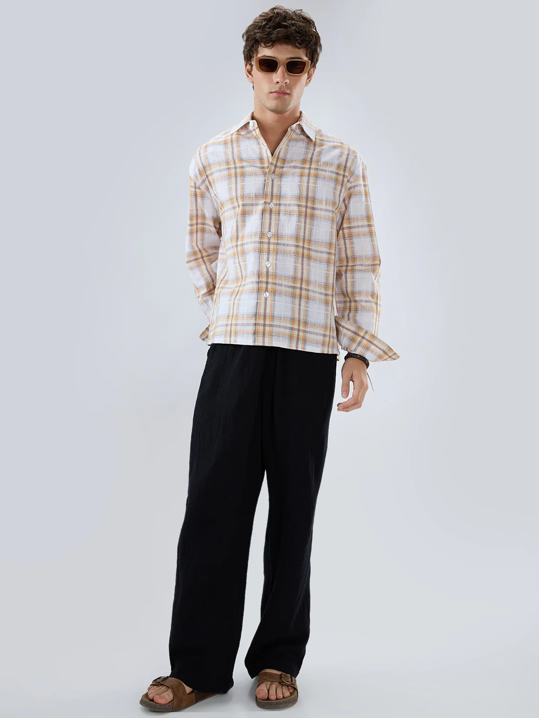Premium Suncrest Plaid Textured Checks Boxy Fit Crop Shirt - Image 7