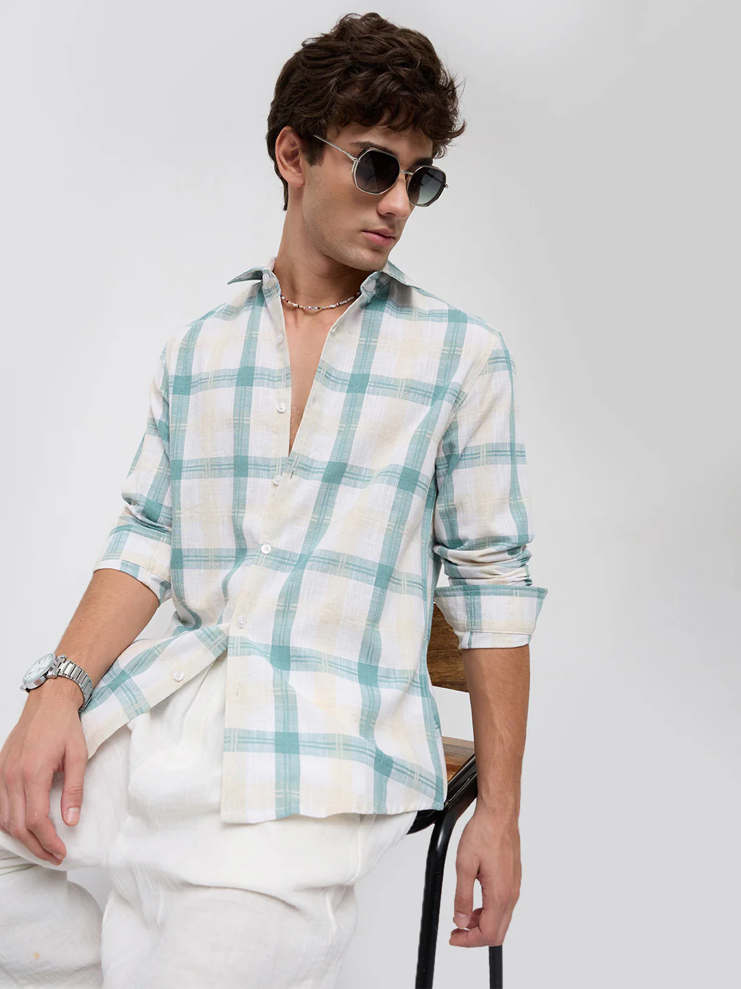 Premium Timeless Seafoam Green Block Checks Shirt - Image 2