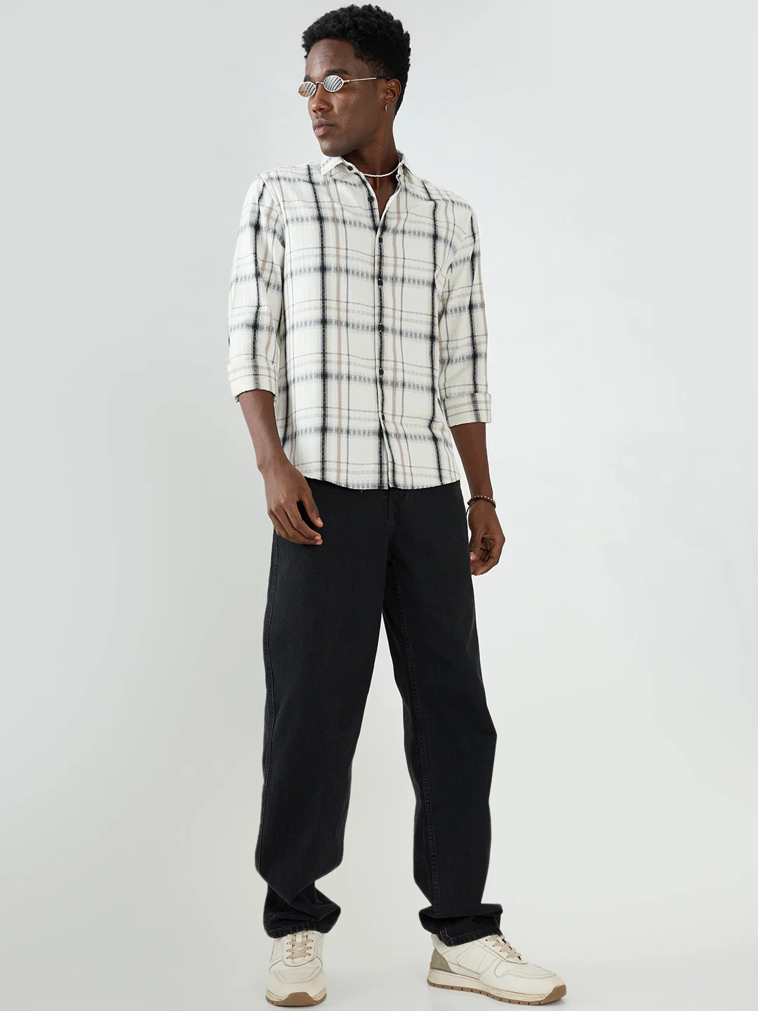 Premium White & Grey Soft Textured Checks Shirt - Image 8
