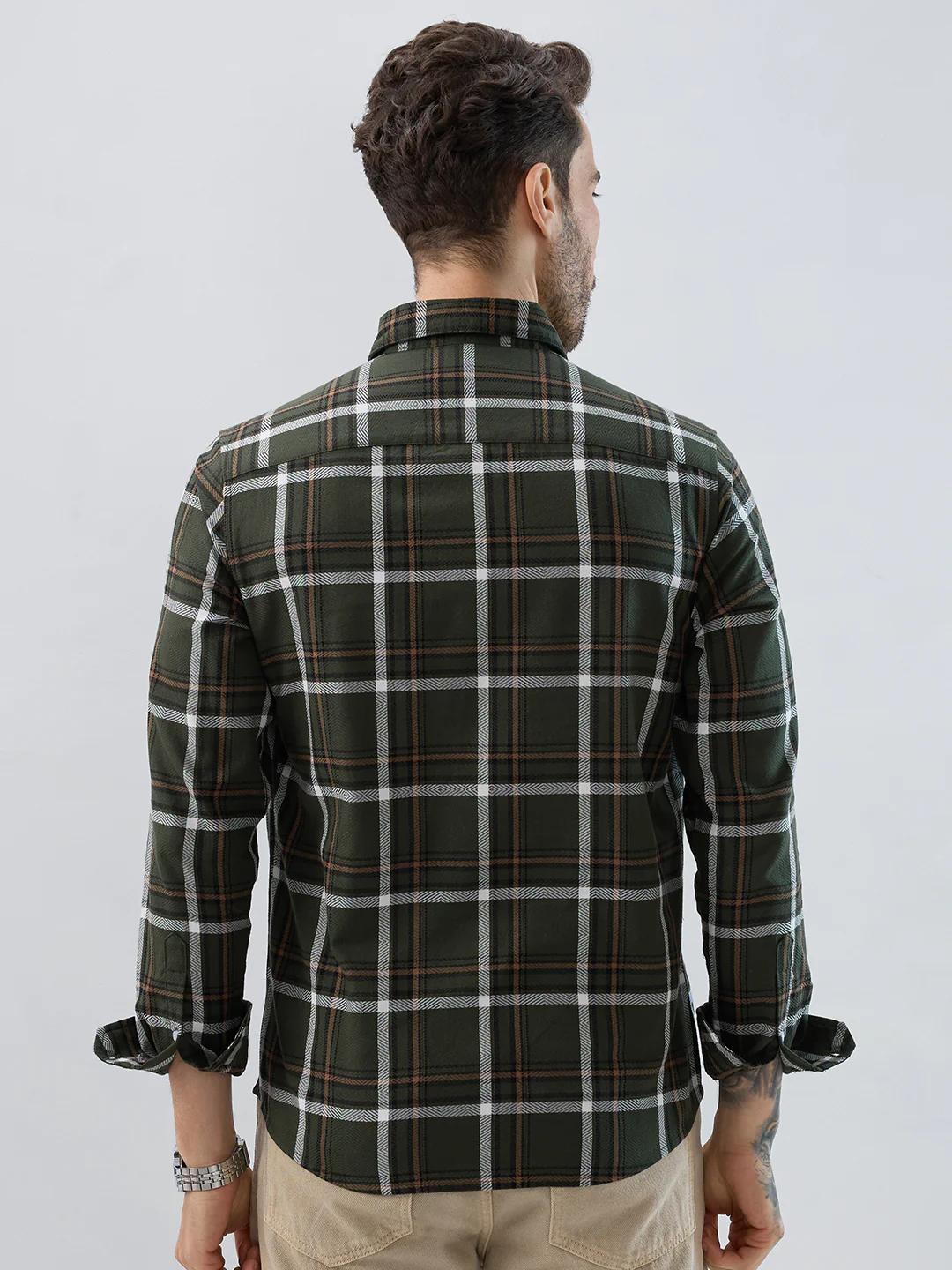 Premium Cotton Olive Grid Tartan Checks Shirt - Image 7