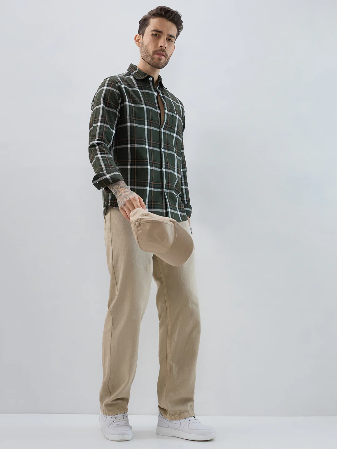 Premium Cotton Olive Grid Tartan Checks Shirt - Image 8