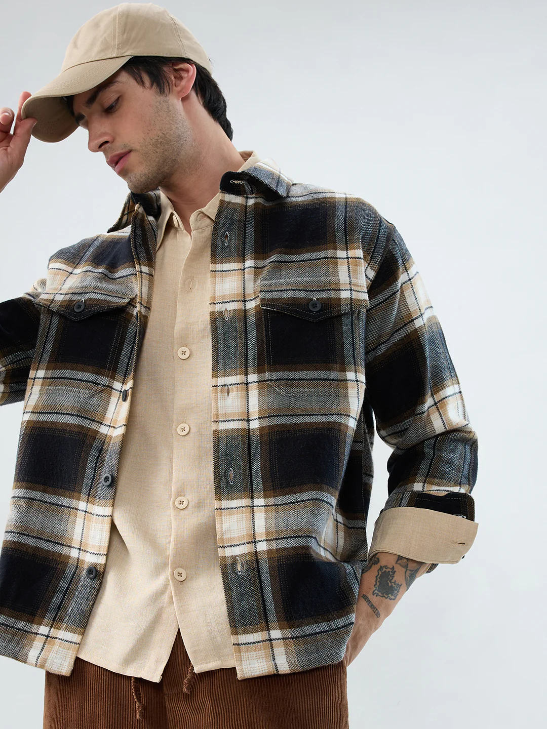 Premium Desert Vibe Plaid Checks Twin Pocket Flannel Shirt - Image 2