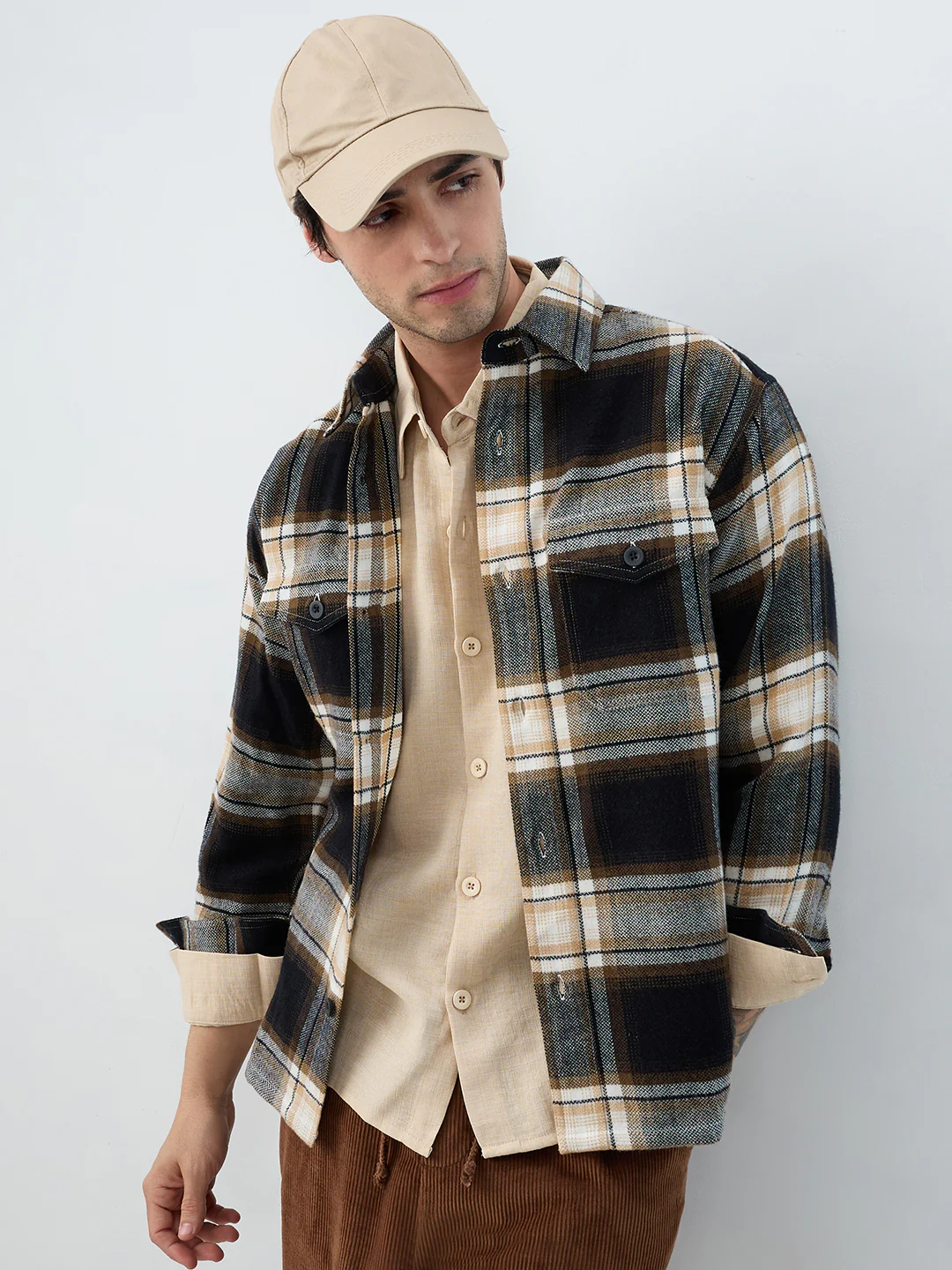 Premium Desert Vibe Plaid Checks Twin Pocket Flannel Shirt - Image 4