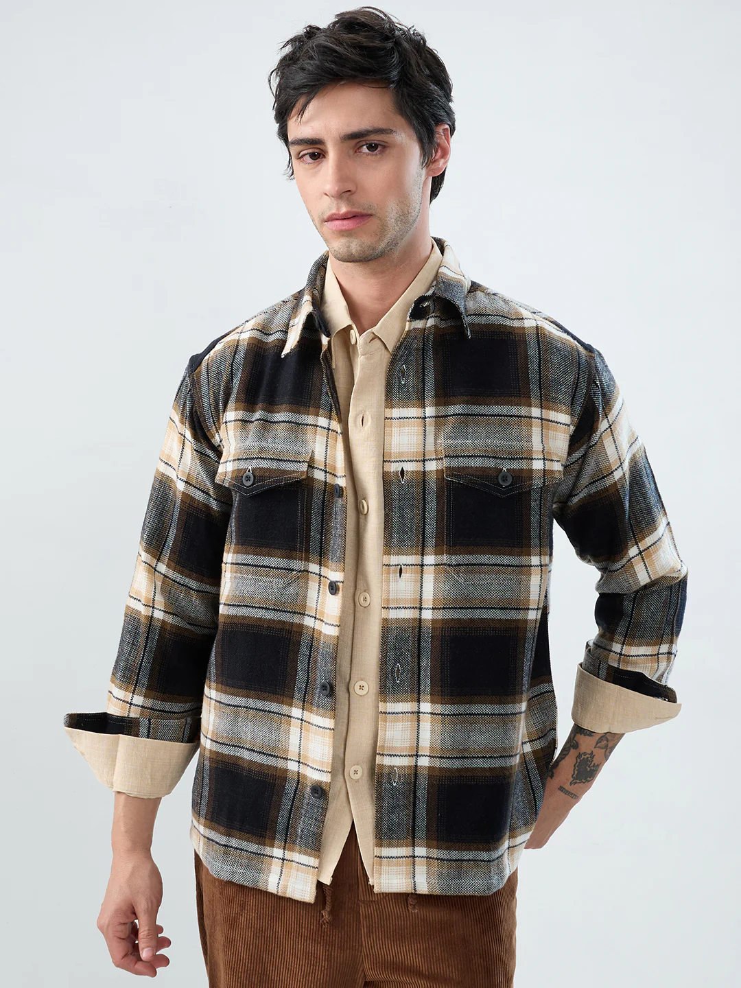 Premium Desert Vibe Plaid Checks Twin Pocket Flannel Shirt - Image 5