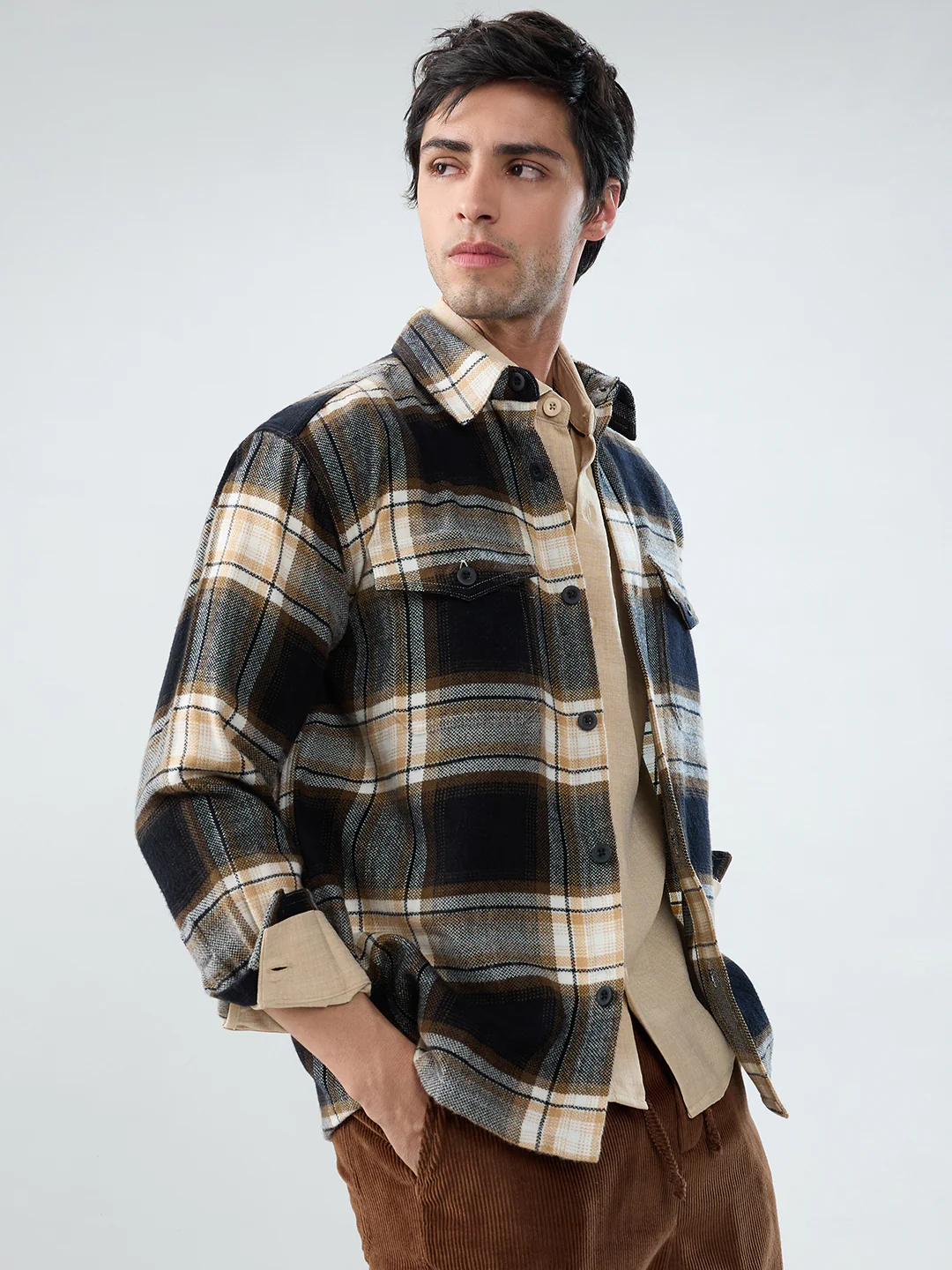 Premium Desert Vibe Plaid Checks Twin Pocket Flannel Shirt - Image 6