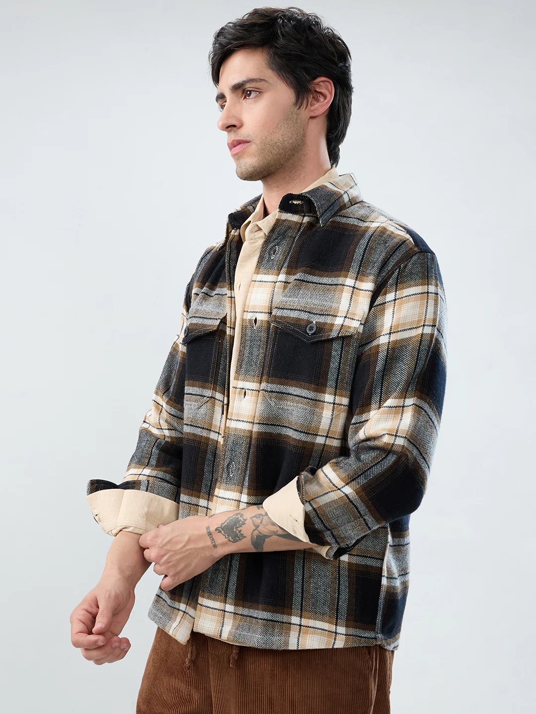 Premium Desert Vibe Plaid Checks Twin Pocket Flannel Shirt - Image 7