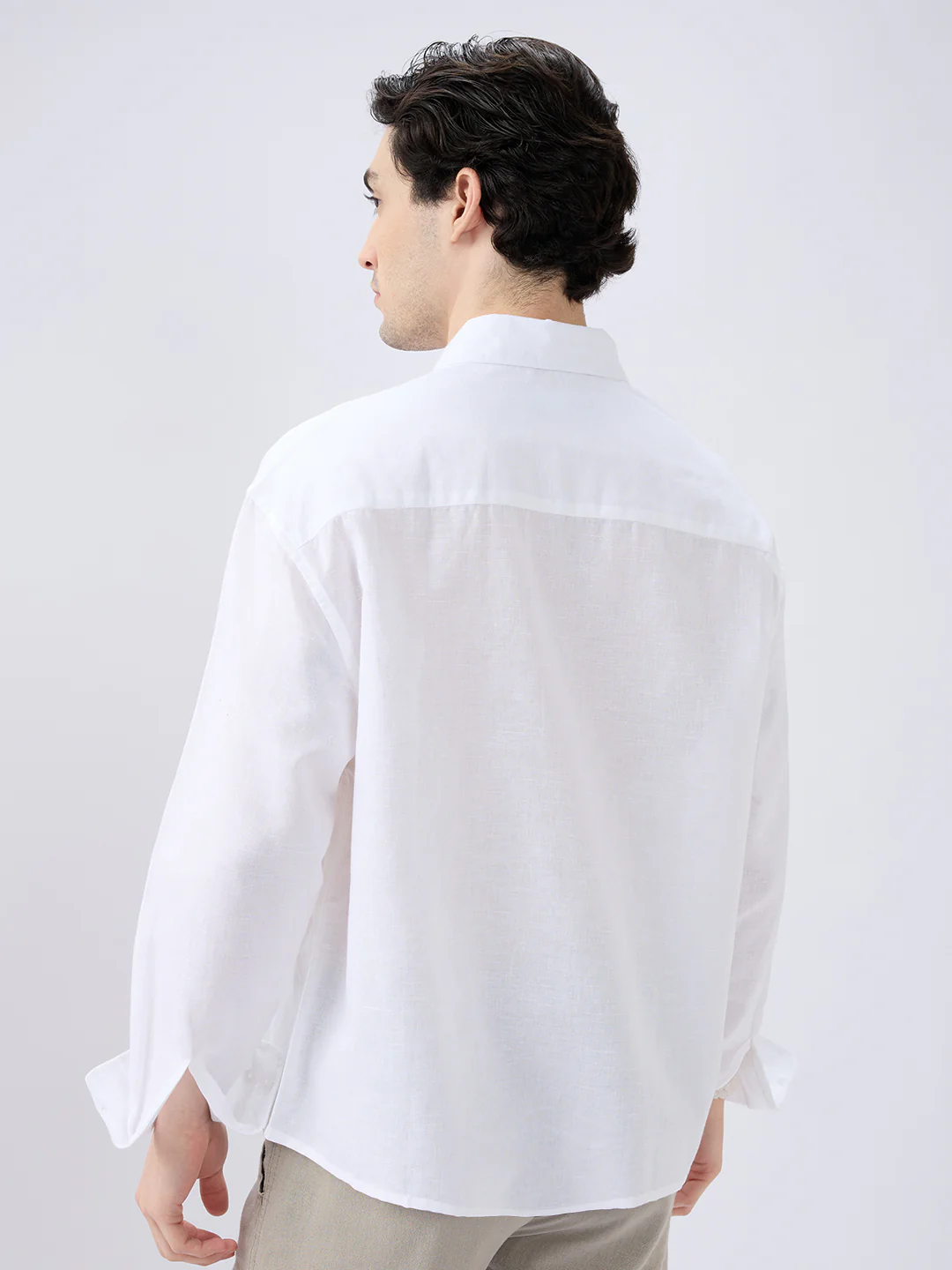 Pristine White Linen Textured Boxy Fit Crop Shirt - Image 6