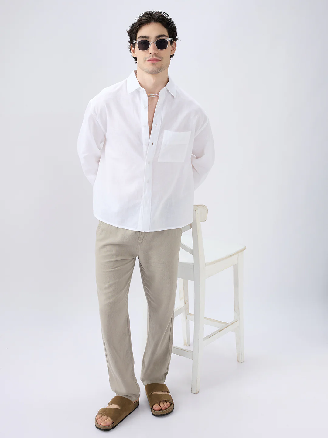 Pristine White Linen Textured Boxy Fit Crop Shirt - Image 7