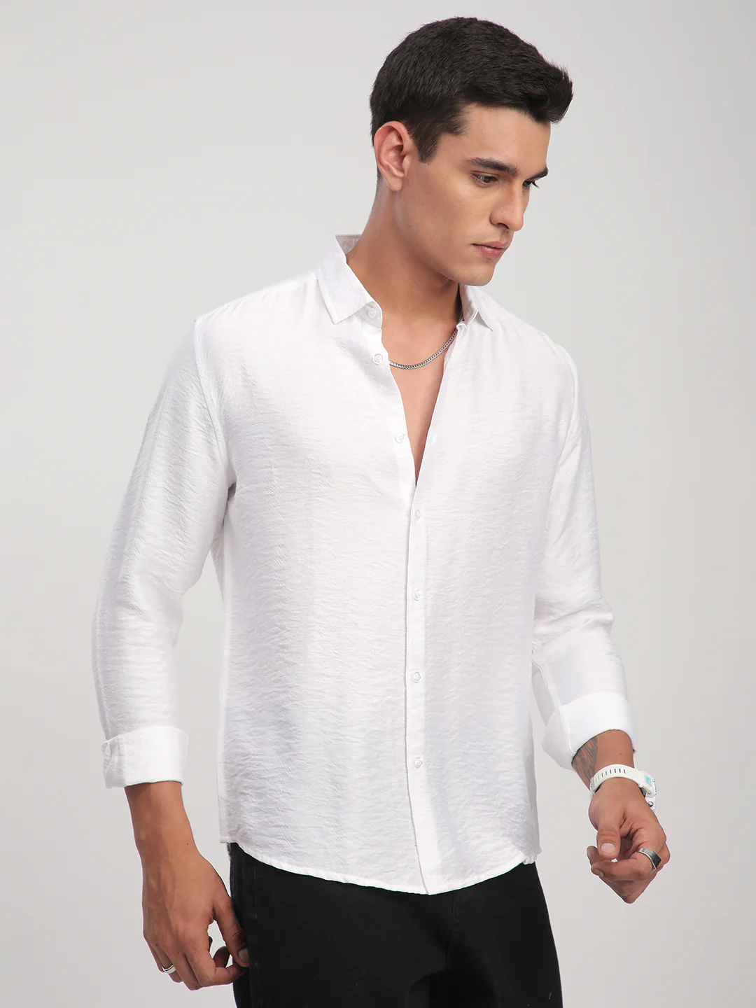 Pristine White Rhythmic Wave Jacquard Shirt - Image 6