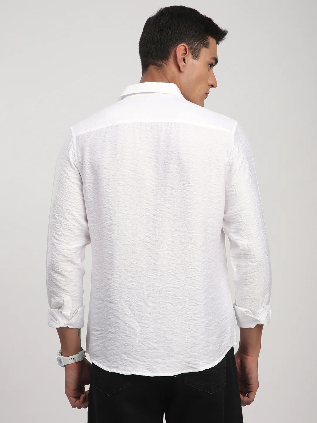 Pristine White Rhythmic Wave Jacquard Shirt - Image 7