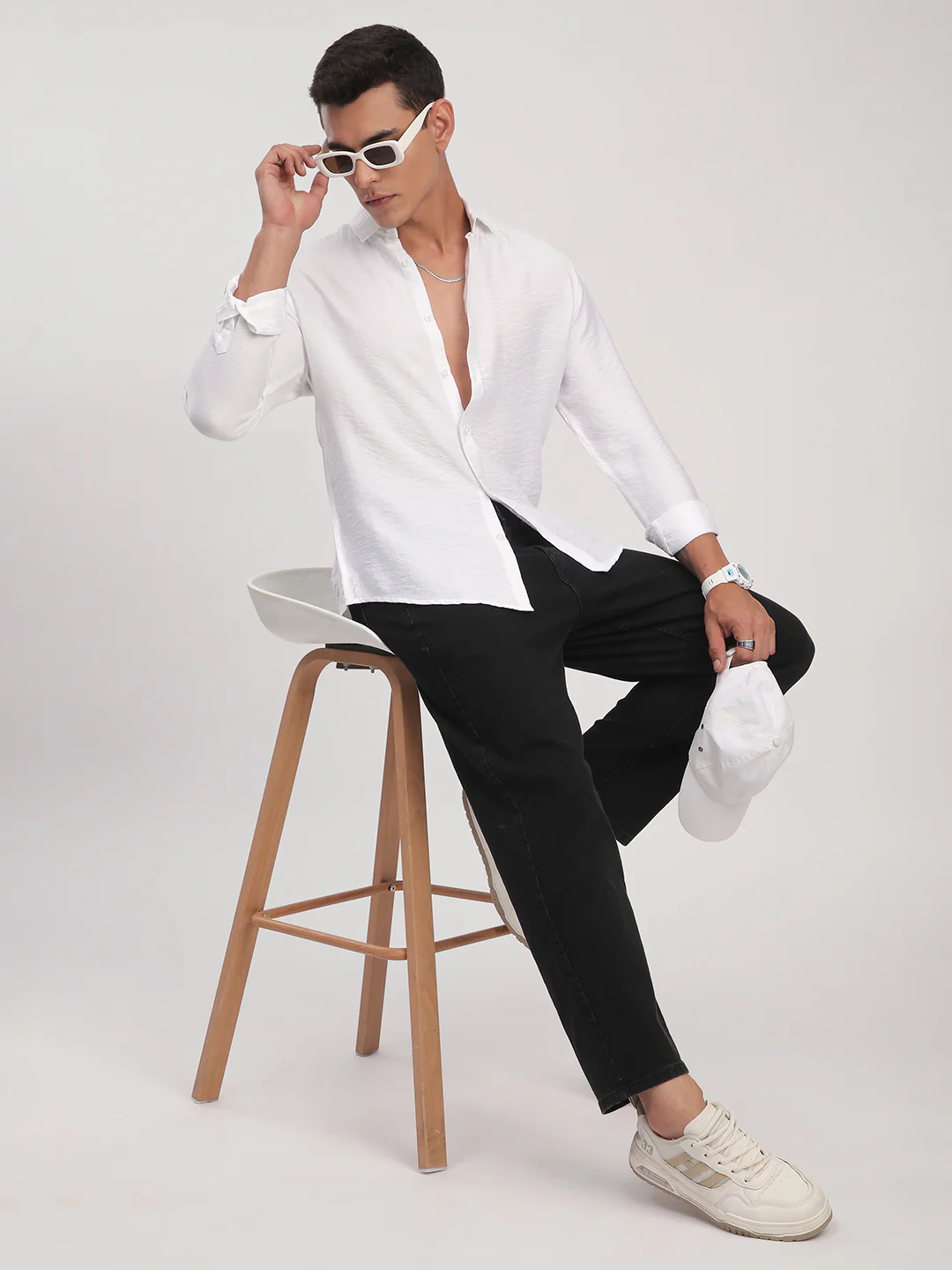 Pristine White Rhythmic Wave Jacquard Shirt - Image 8