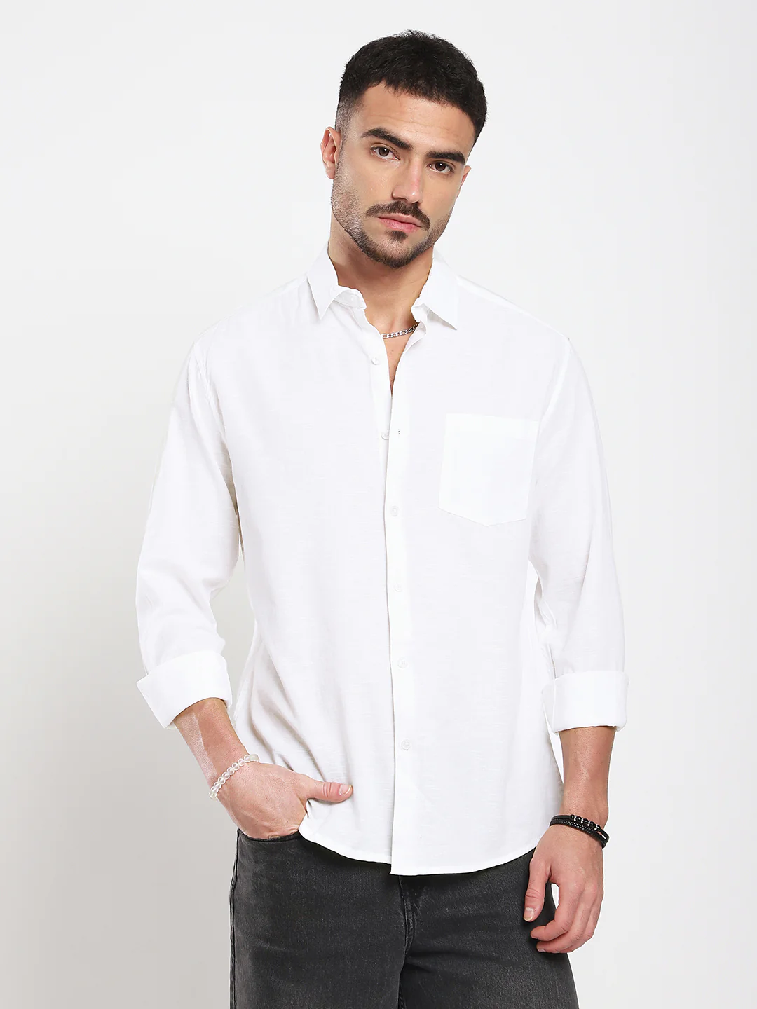 Pristine White Slub Textured Shirt - Image 5