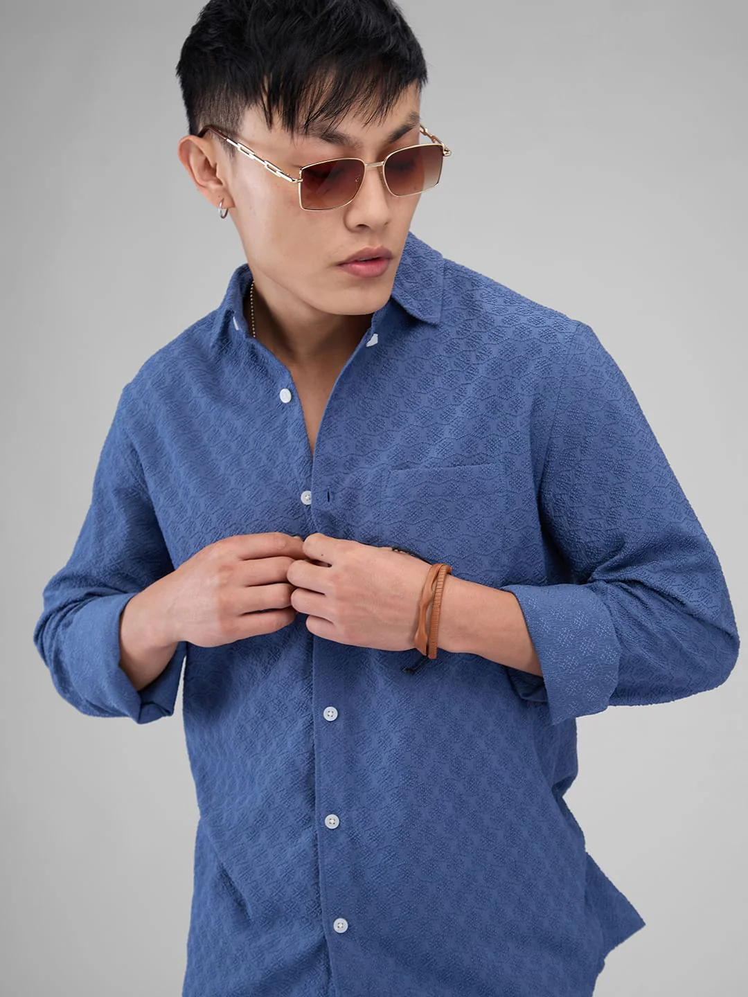 Prussian Blue Jacquard Shirt - Image 2