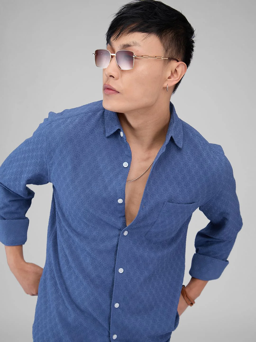 Prussian Blue Jacquard Shirt - Image 4