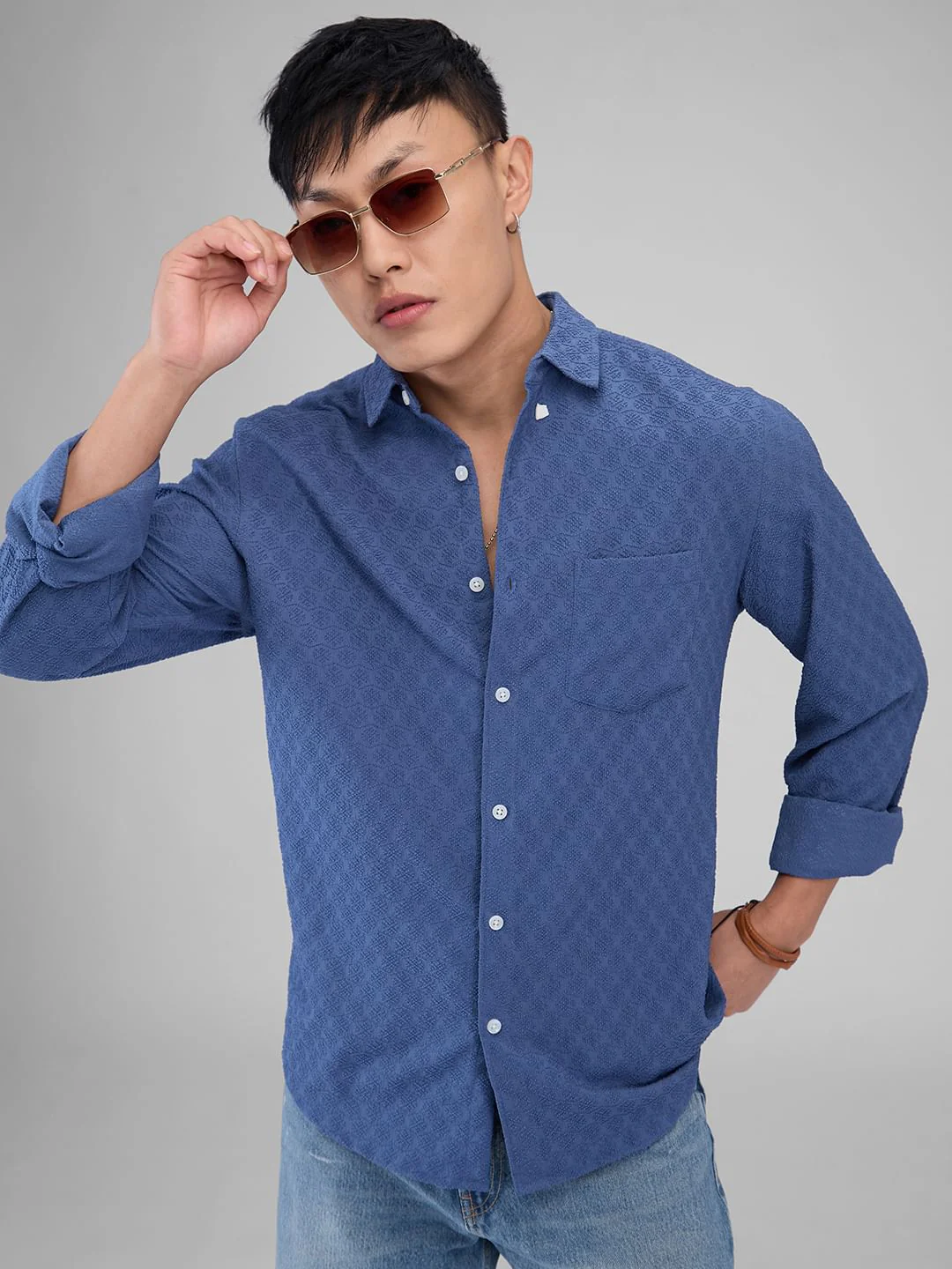 Prussian Blue Jacquard Shirt - Image 5