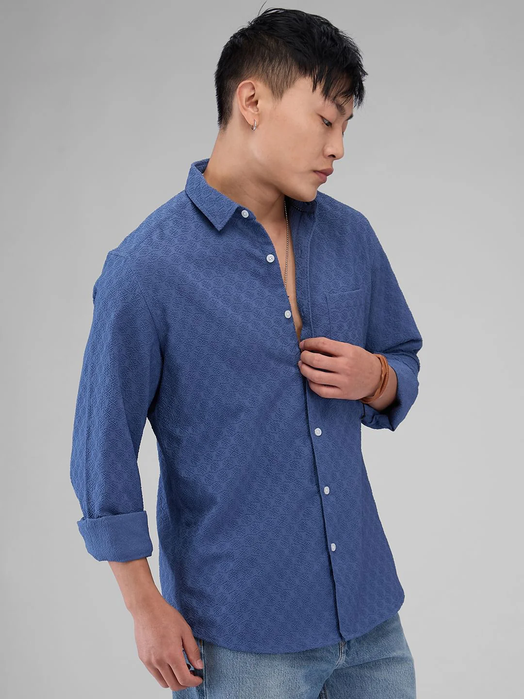 Prussian Blue Jacquard Shirt - Image 6