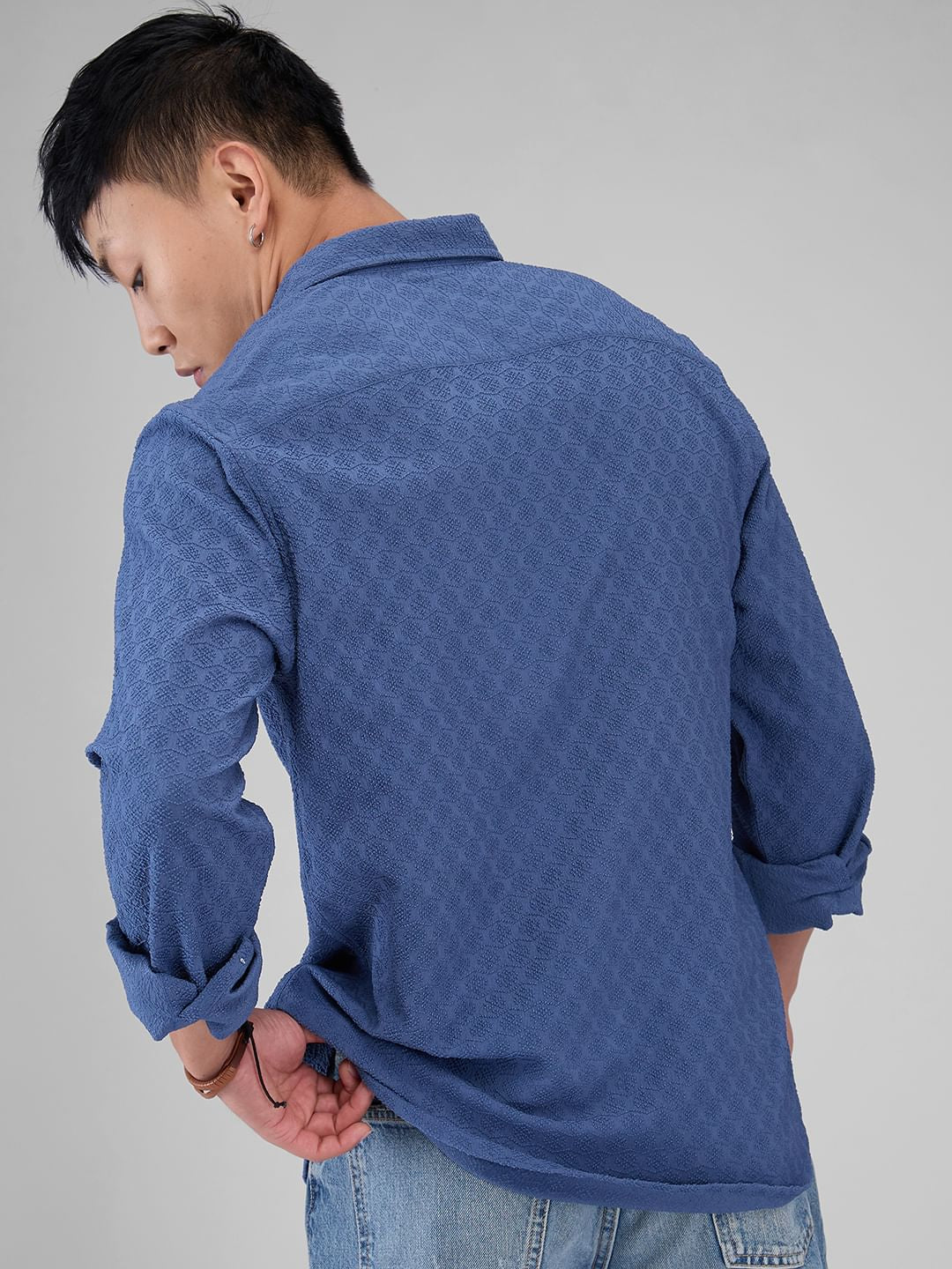 Prussian Blue Jacquard Shirt - Image 7