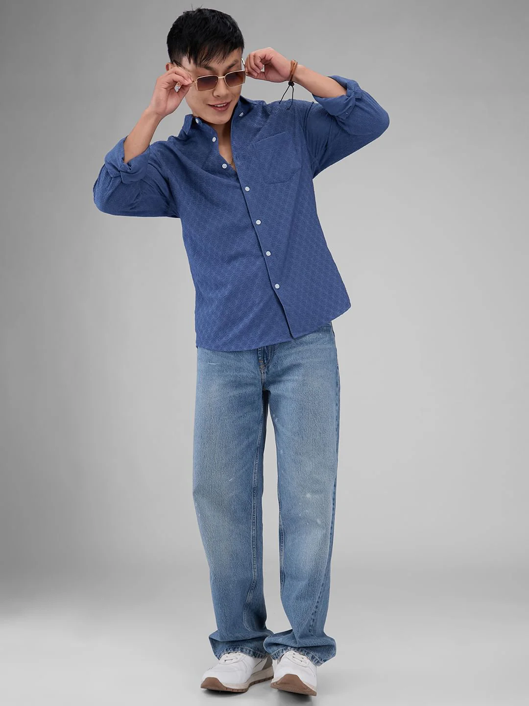 Prussian Blue Jacquard Shirt - Image 8