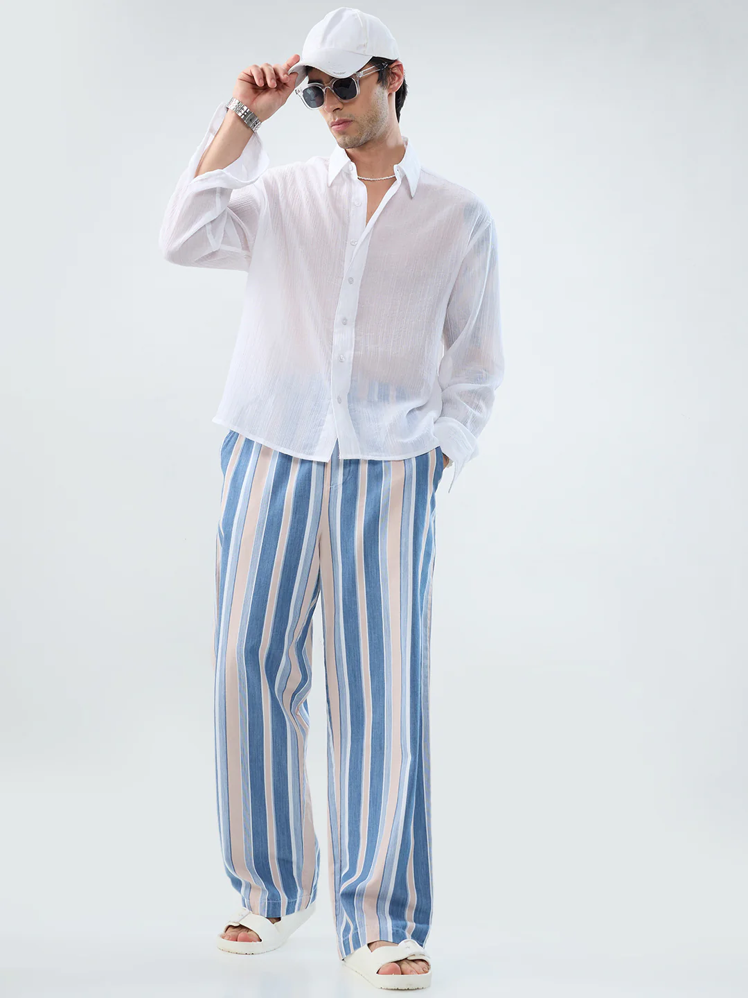 Pure White Classic Sheer Crepe Boxy Fit Crop Shirt - Image 8