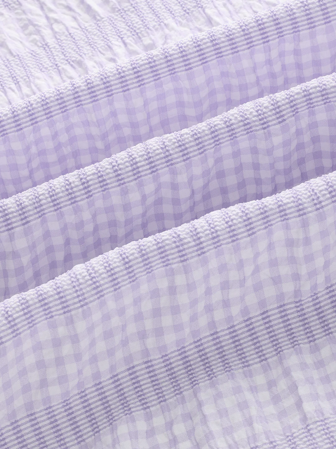 Purple Seersucker Gingham Checks Boxy Fit Crop Shirt - Image 8