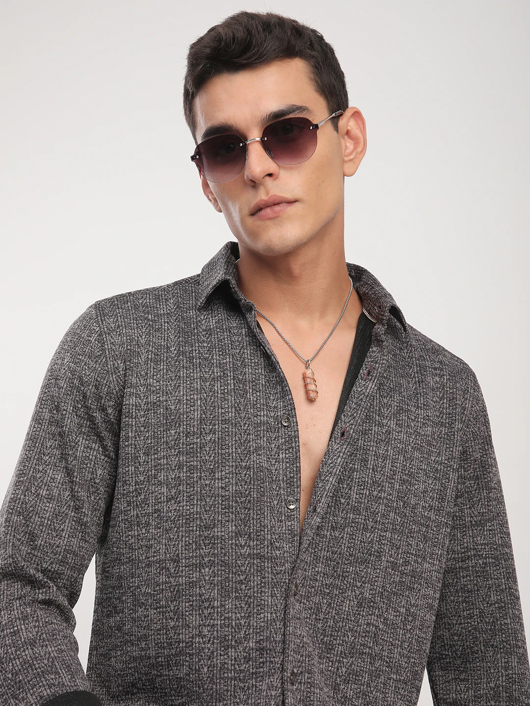 Purple Textured Knitted Shirt - Image 2