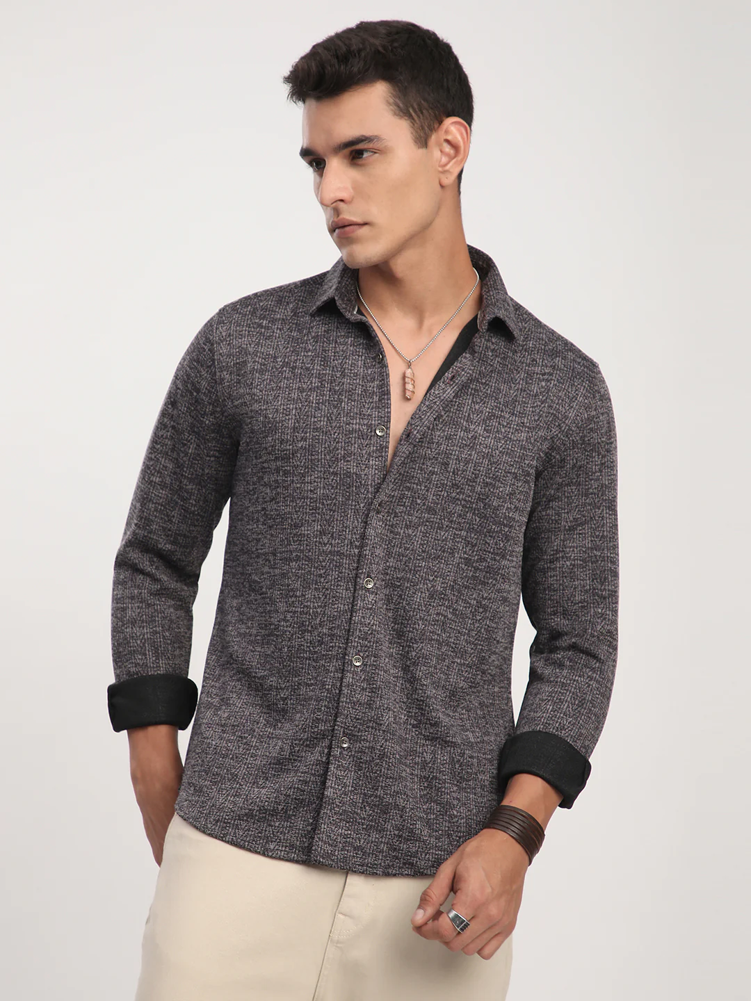 Purple Textured Knitted Shirt - Image 4