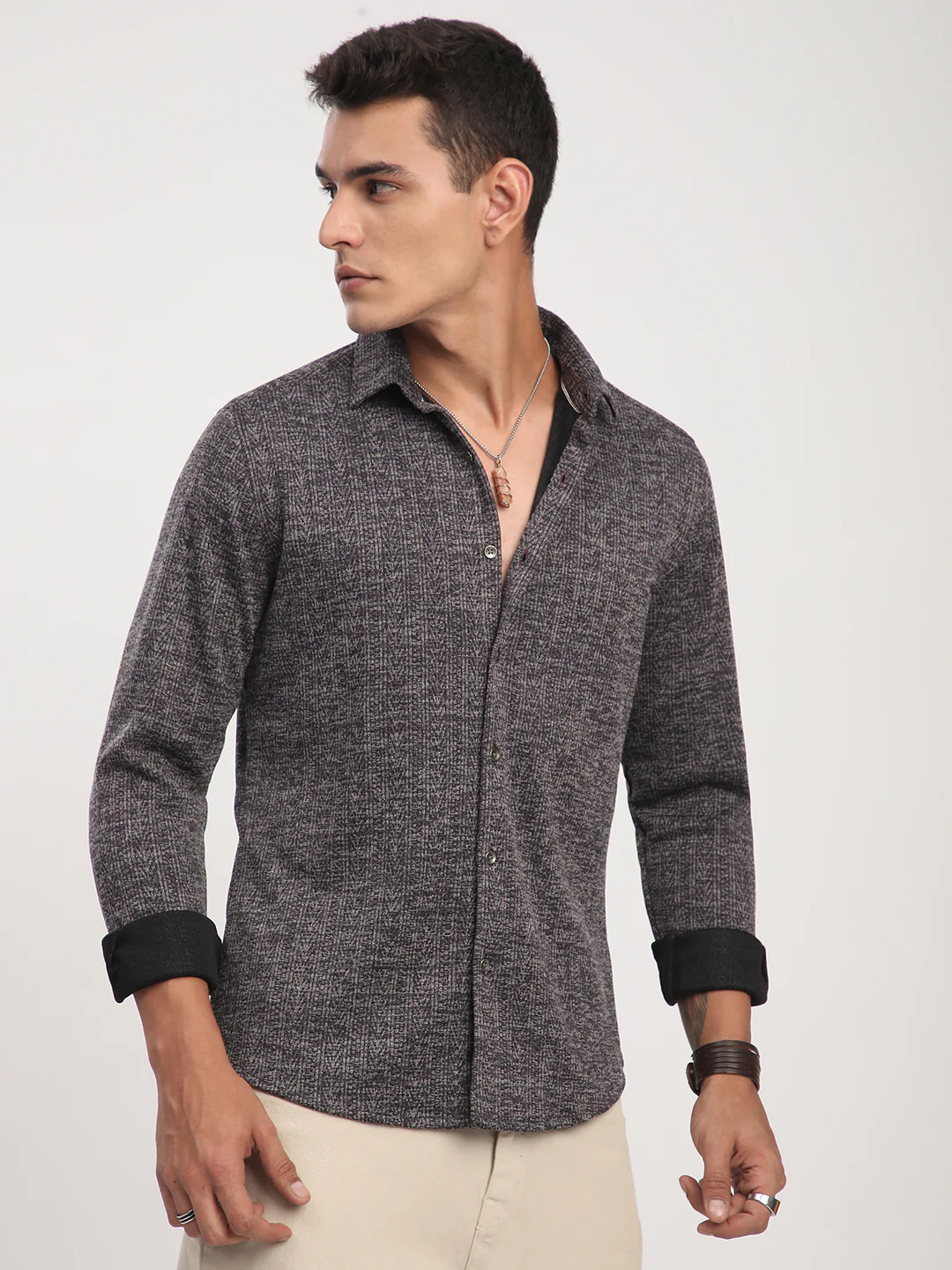 Purple Textured Knitted Shirt - Image 5