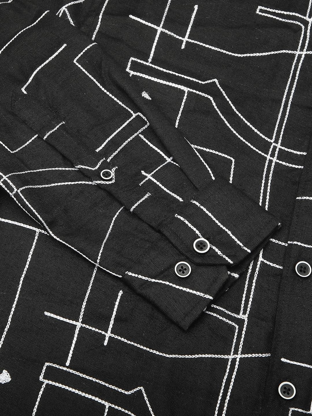 Quirky Black Contrast Embroidered Shirt - Image 3