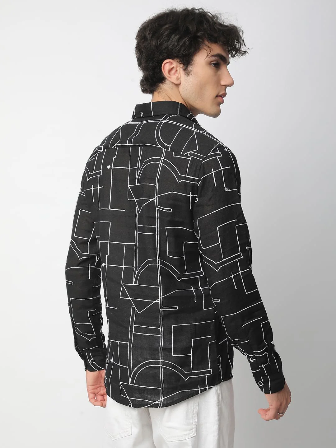 Quirky Black Contrast Embroidered Shirt - Image 7