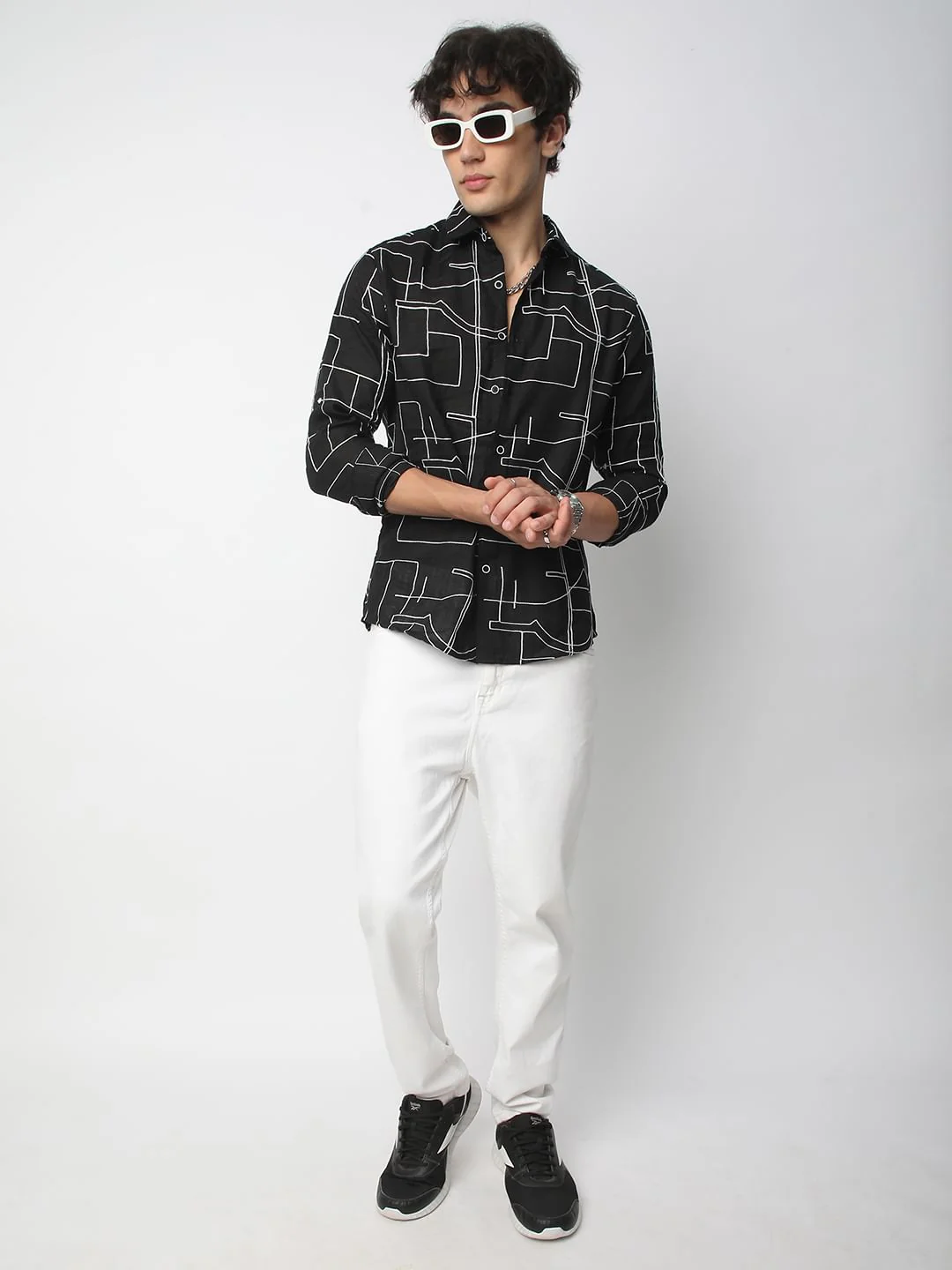 Quirky Black Contrast Embroidered Shirt - Image 8