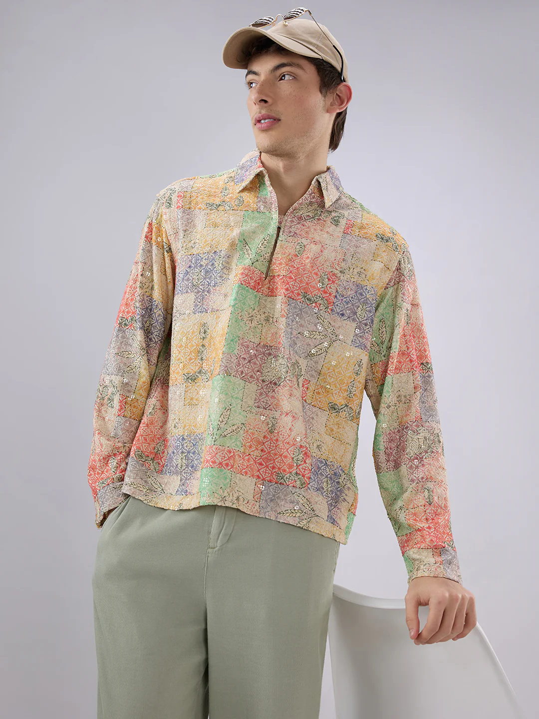 Rang Edit Sequin Embroidered Cuffless Oversized Shirt