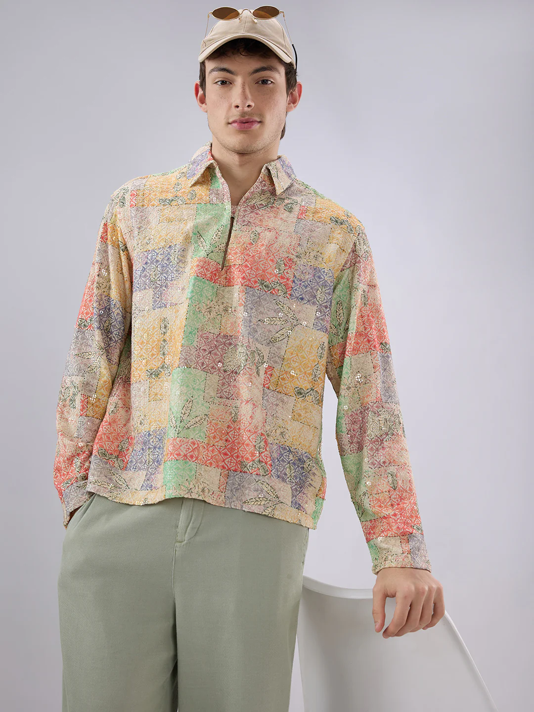 Rang Edit Sequin Embroidered Cuffless Oversized Shirt - Image 2