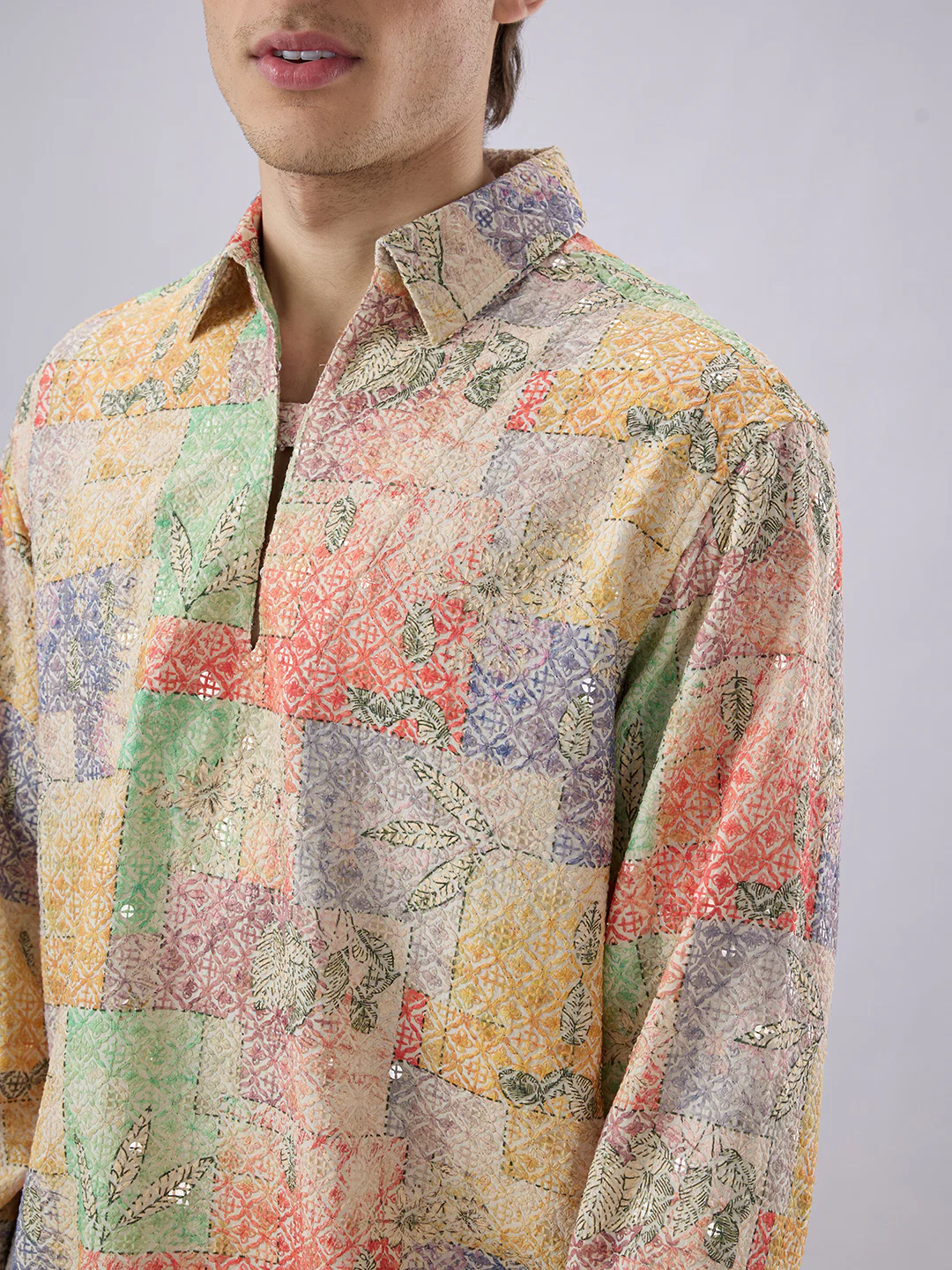Rang Edit Sequin Embroidered Cuffless Oversized Shirt - Image 3