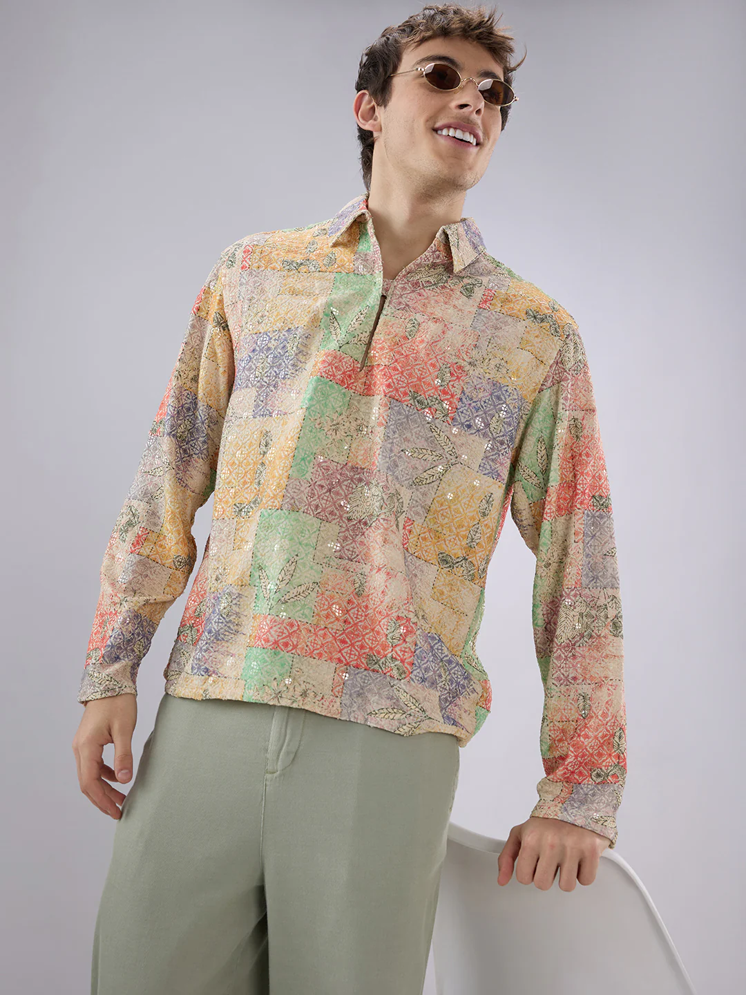 Rang Edit Sequin Embroidered Cuffless Oversized Shirt - Image 4