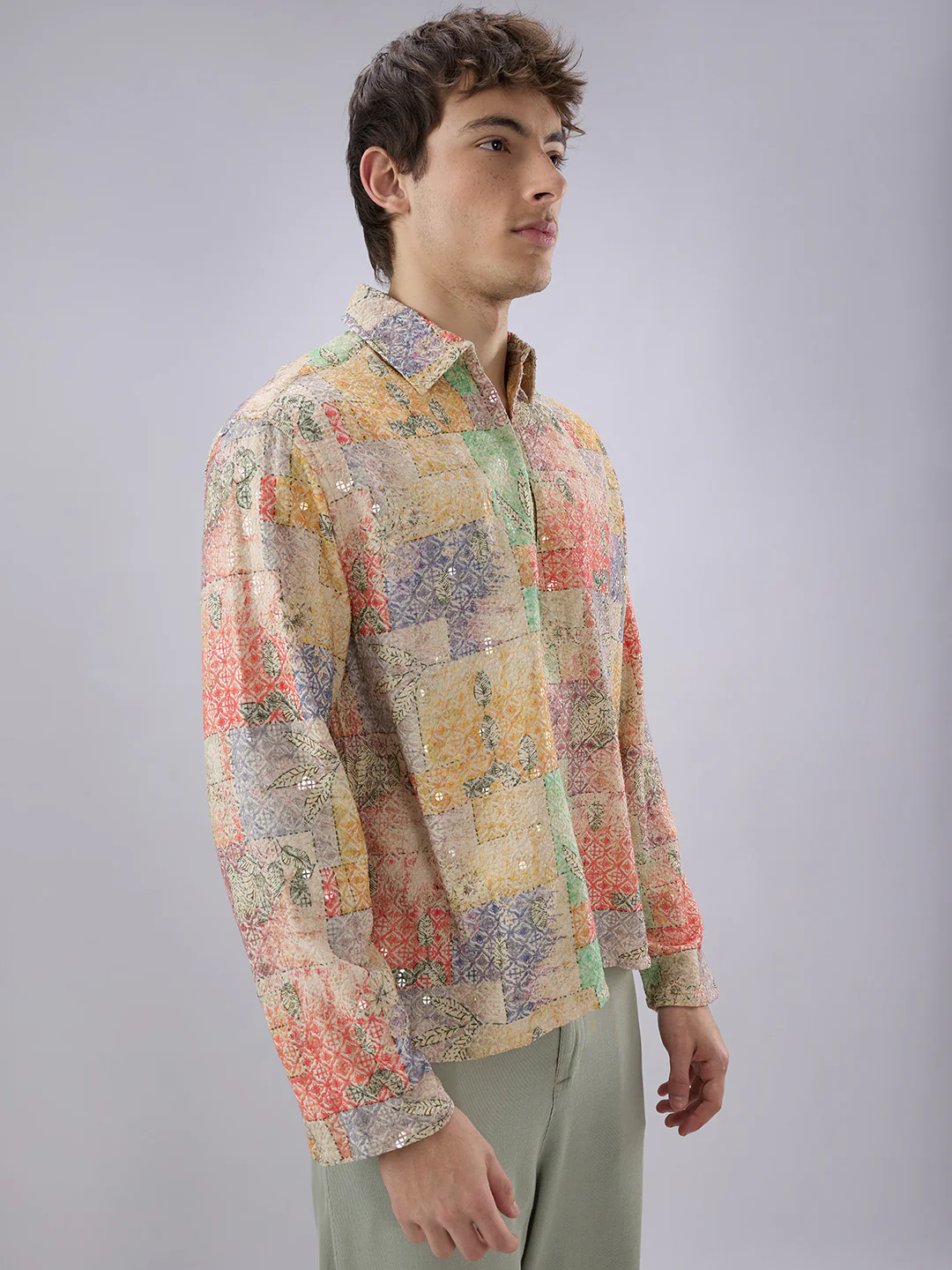 Rang Edit Sequin Embroidered Cuffless Oversized Shirt - Image 5